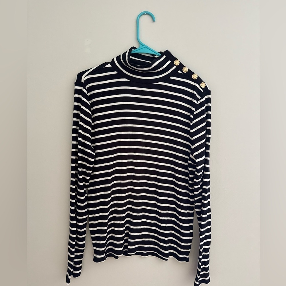 J.CREW Vintage rib turtleneck with buttons in stripe size XL